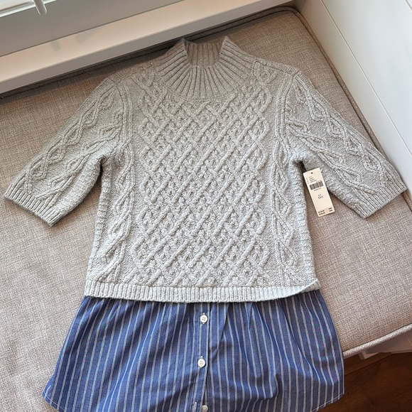 ANTHROPOLOGIE Maeve Twofer Short Sleeve Sweater | Grey Short Sleeve Sweater - Picture 2 of 7